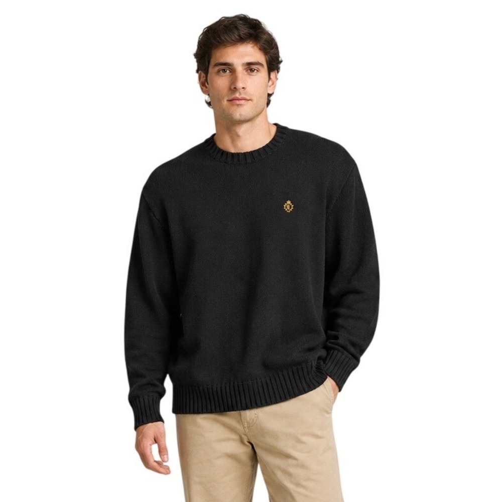NWT Lauren Ralph Lauren Men's L Black Cotton Crest Logo Sweater Preppy